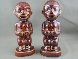 Vintage Kon Tiki Salt and Pepper Shakers - Tiki Baby with Thumbs Up - By Soraine - £35.26 GBP