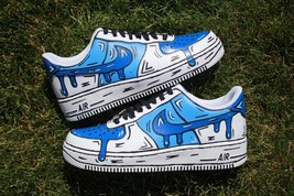 Baby Blue Drip Cartoon Air Force 1s – Custom Hand-Painted Blue Air Force... - $414.82 CAD