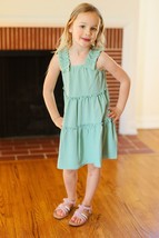 Kids Joyful Sage Tiered Ruffle Sleeveless Dress - £13.33 GBP