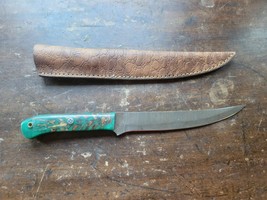 13.5&quot; Damascus Steel Hunting Skinning Knife Composite Handle Leather Sheath - $76.47 CAD