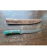 13.5&quot; Damascus Steel Hunting Skinning Knife Composite Handle Leather Sheath - $54.45