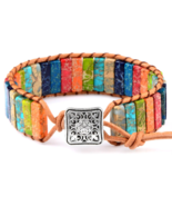 Multicolor Natural Gem Leather Tibetan Gypsy Beaded Adjustable Bracelet - $17.95