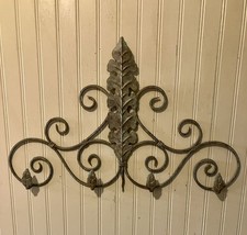 Wrought Iron Metal Wall Mount Coat Rack With 4 Hooks Leaf  Scroll Accent Green - $18.78