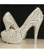 New 2016 Elegant Bridal Wedding Shoes Brilliant Rhinestones in Sparkling... - £237.09 GBP
