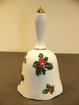 Lefton Holly Leaves Bell Hand Painted China #7944 Japan Christmas Decoration - £14.33 GBP