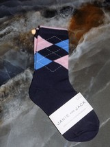 Janie &amp; Jack Argyle Plaid Navy Pink Print Crew Dress Socks Size 2T/3 NEW - $10.00