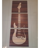 Handmade Brown N Beige Wood 3PC Guitar Set Wall Art Hanging Home Decor B... - €216,90 EUR