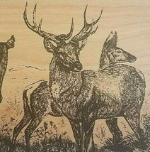 Vtg Wood Wooden Postcard Greetings From Maine Deer Buck Fawn Doe 1990s - £12.21 GBP