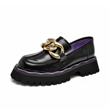 BeauToday Platform Loafers Women Cow Leather  Chain Round Toe Slip-On Wave Ee La - £188.13 GBP