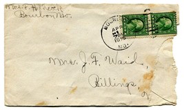 US Scott 424 Washington 1c Cover Vertical Pair 1915 Postmark to Billings, MO - £19.42 GBP