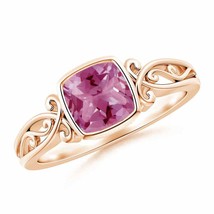 ANGARA Vintage Style Cushion Pink Tourmaline Solitaire Ring in 14K Gold - £635.63 GBP