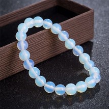 Round Crystal Moonstone Natural Stone Stretched Beaded Bracelet for Women Dia 8m - £14.22 GBP