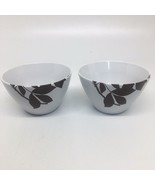 Set of 2 West Elm Soup Cereal Bowls - White with Brown Leaf Pattern - Se... - £17.16 GBP