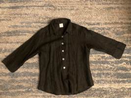 Women's Eros Modele Depose Linen Medium Button Blouse 3/4 Sleeve Brown - $17.50