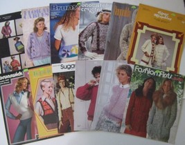 12 Vtg Crochet Patterns Booklet Leaflets Lot Sweater Vest Hoodie Womans ... - $10.85