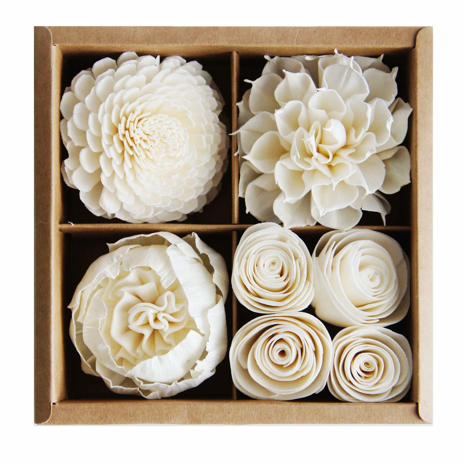 Mixed White Sola Flower with Cotton Wick Diffuser Set - $51.75