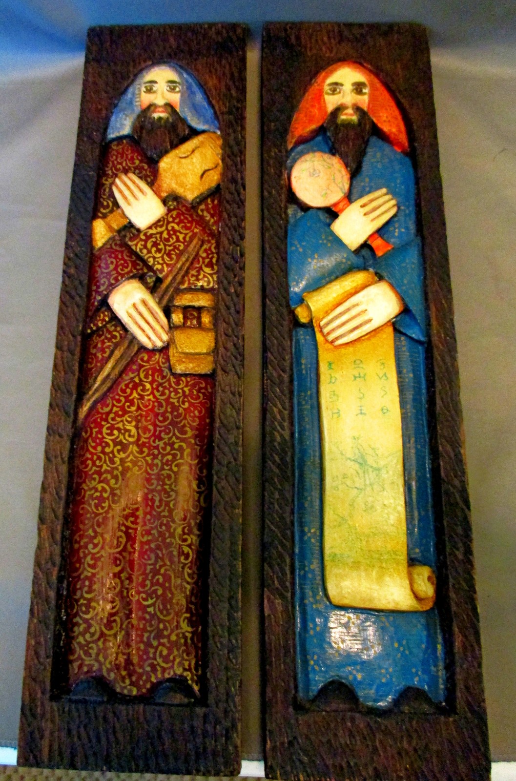 Pair of Carved Mandarin Relief Plaques - $12.99