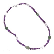 Natural Amethyst Crystal Aventurine Gemstone Smooth Beads Necklace 17&quot; UB-6889 - £7.66 GBP