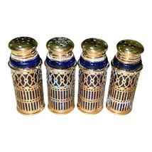 Vintage F.B. Rogers Cobalt Blue & Brass Salt Pepper Shakers Set of 4 w/ Box image 6