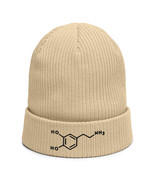 Dopamine Beanie - Organic Ribbed Knit Cap Embroidered Neurotransmitter M... - £23.88 GBP
