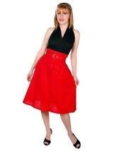 Vintage 80s G. Pellini High Waist Red Cotton Skirt 40s Look Belted Sz S - $2,013.34 MXN