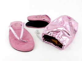 Ladies&#39; Folding Flip-Flops w/Pouch, SHIMMER PINK ~ Spa, Beach, Pool, Shower - $10.95