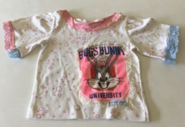 Upcycled  reworked girls top bugs bunny front mixed lace edging white pi... - $27.08 CAD