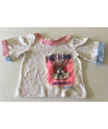 Upcycled  reworked girls top bugs bunny front mixed lace edging white pi... - $27.23 CAD