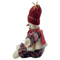 Vtg Christmas Plaid Snowman Plush Shelf Sitter Snowballs Felt &amp; Fabric Decor 9&quot; - £6.86 GBP