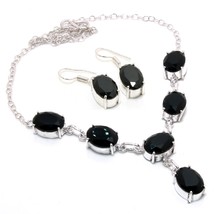 Black Spinel Oval Shape Handmade Christmas Gift Necklace Set Jewelry 18" SA 680 - £8.30 GBP