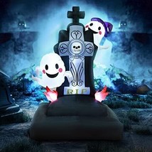 Halloween 5Ft Lighted Inflatable Stacked Tombstone with Ghosts, Built-in LED NEW - £63.26 GBP