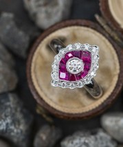 2Ct Round Cut CZ Diamond Halo Vintage Engagement Ring 14k White Gold Finish - £123.84 GBP