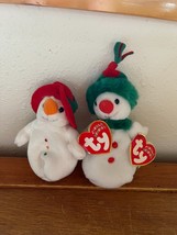 Lot of 2 TY Jingle Beanies Plush CHILLIN &amp; SNOWGIRL Stuffed Snowman Chri... - $9.49