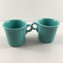 Homer Laughlin Fiesta Coffee Mugs Cups Set of 2 Turquoise 1990s O-Ring Handle - £17.02 GBP