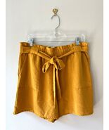Retrology Sz L Mustard Stretch Shorts Belted Tie Front Pockets Paper Bag... - €9,88 EUR