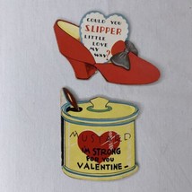 VTG 1940s Valentines (2) Mustard Slipper Greeting Card WWII Era Used Folded USA - £21.43 GBP