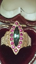 Antique 14k  Rose Gold Ring: Genuine Rubies  &amp; Genuine Green Tourmaline,... - £2,466.88 GBP