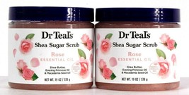 2 Count Dr Teal&#39;s 19 Oz Rose Essential Oils Shea Butter Exfoliating Sugar Scrub - £29.56 GBP