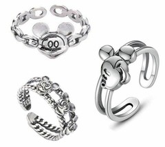 Girls Ladies Disney Parks Mickey Mouse Ears S925 Sterling Silver Adjustable Ring - £9.58 GBP