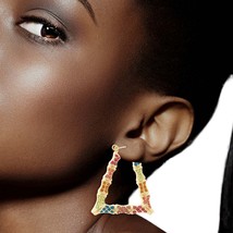 Multi Color Bling Trapezoid Bamboo Hoops - $38.49