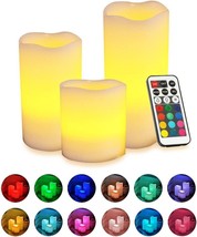 Set of 3 Flameless LED Candles Flickering LED Pillars Candles Light Timer Remote - £11.13 GBP