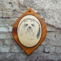 Vintage Maltese Dog Wood Plaque Earl Sherman Sugared Finish - $24.73