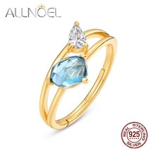 925 Silver Adjustable Ring Blue Topaz Gems Gold Couple Marriage Luxury Wedding F - £37.96 GBP