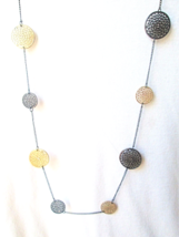 NEW VCLM Filigree Necklace Gold Tone &amp; Grey Round Metal Mandala Style Ci... - $20.69 CAD