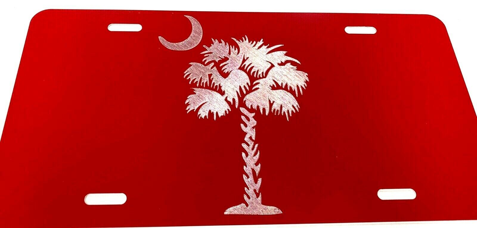 SC Palmetto Logo / Flag Diamond Etched Engraved Red License Plate Tag Best Gift