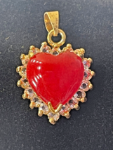 Red Crystal Heart Jade Pendant with Cubic Zirconia and 18k Gold Stainless Steel - £32.15 GBP