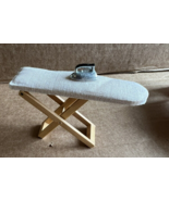 VINTAGE DOLLHOUSE MINIATURE folding wood Ironing Board metal iron - $10.89