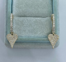 1Ct Lab-Created Diamond Halo Heart Drop &amp; Dangle Earrings 14K Yellow Gold Plated - £73.52 GBP