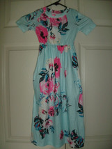 NEW Girls Long Floral Dress sz 8 teal w/ pink flowers empire waist side pockets - £7.88 GBP