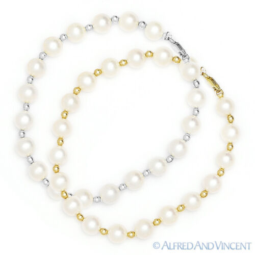 Primary image for 7mm White Freshwater Pearl Ladies Beaded Bracelet in 14k Yellow or White Gold